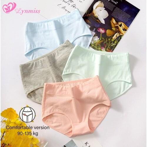 Lynmiss Womens Panties Mid-waist Underwear Breathable Cotton Briefs Girls Large Size Women Abdomen Hip Lift Briefs Solid Color