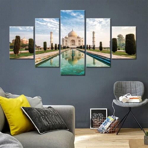 World Famous Scenic Taj Mahal Castle of India 5 Panel Painting Picture Canvas Poster for Living Room Home Decor