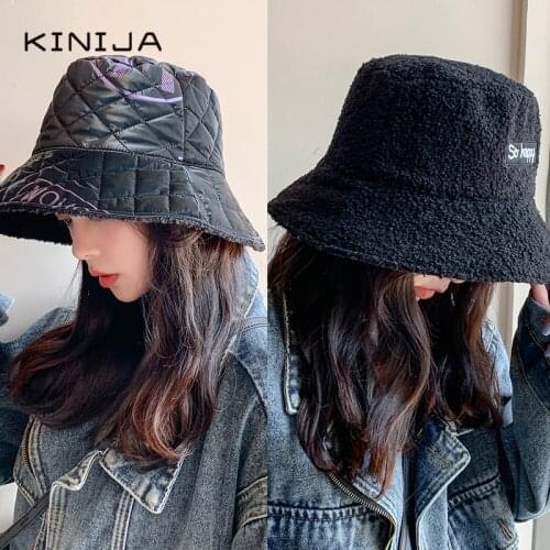 Winter women cashmere warm bucket hat men Double sided with plush Shopping Panama fisherman cap Fedora Hat sun protection hat