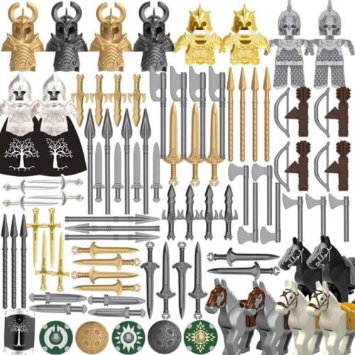 106Pcs Medieval Ancient Rome Greek Egypt Style Block Figure Weapon Helmet Armor Kit (For small particle blocks figures)