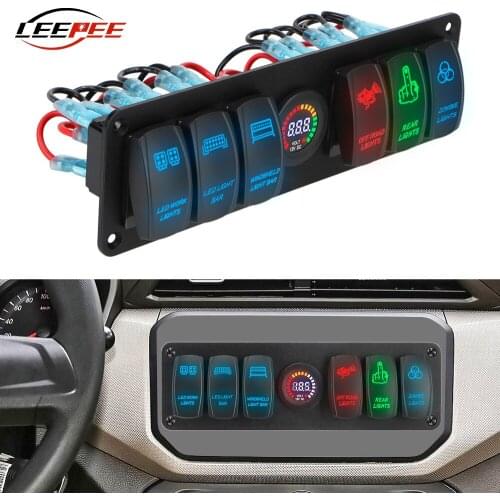 Waterproof 12V 24V 6 Gang Rocker Switch Panel Circuit Breaker Protector Voltage Monitor Display Lights On Off Car Truck Marine