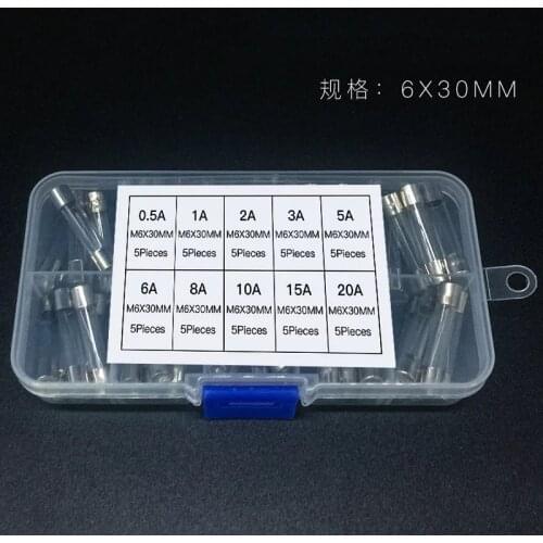 50Pcs 6x30mm Quick Blow Glass Tube Fuse Assorted Kits,Fast-Blow Glass Fuses 0.5A 1A 2A 3A 6A 8A 10A 15A 20A
