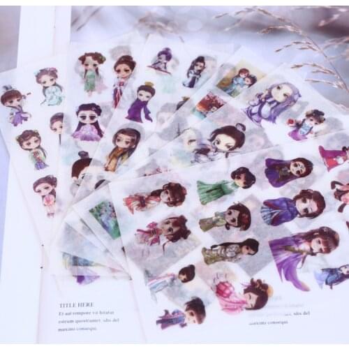 6Sheets/Set Q-style Cartoon Figures Decoration Scrapbooking Stickers Transparent PVC Stationery Diary Stickers
