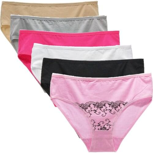 6pcs/pack Plus Size Underwear Big yards 3xl 4xl Womens panties Large size lady mum pants pure color cotton womens Intimates