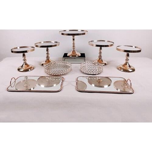 9pcs /lot Crystal Metal Cupcake decorations Dessert Pedestal Party Display with 2 tiers cake tray