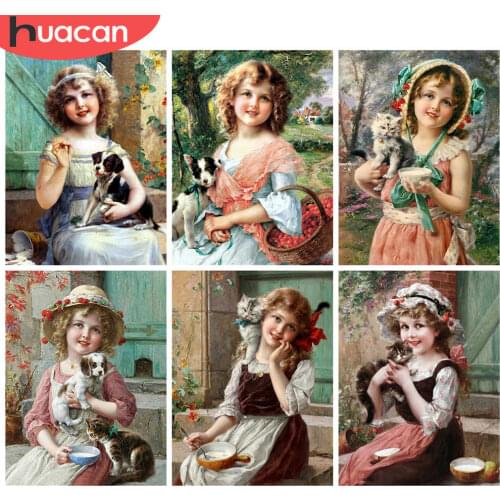 HUACAN 5d Diamond Painting Girl Mosaic Rhinestones Pictures DIY Diamond Embroidery Portrait Needlework Home Decor