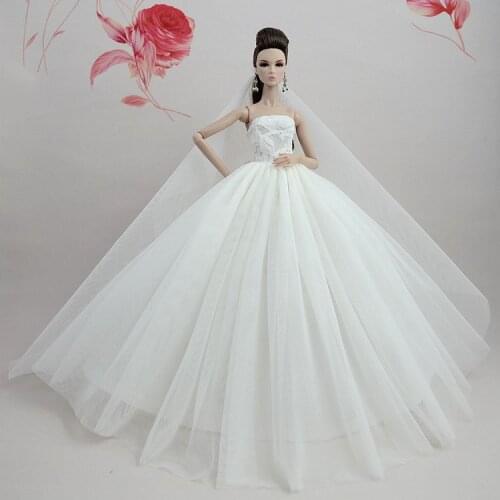 Handmade Grand White Wedding Dress Outfit Suit Sets for Barbie BJD FR SD Doll Clothes Role Play Accessories Toys for Girl