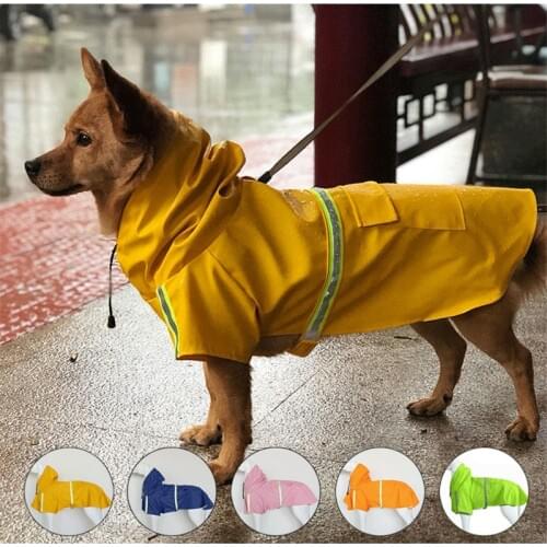 8 Sizes Dog Raincoat Available With Hood Waterproof Rain Jackets Reflective Safety Strips Pet Rain Coat Outdoor Breathable