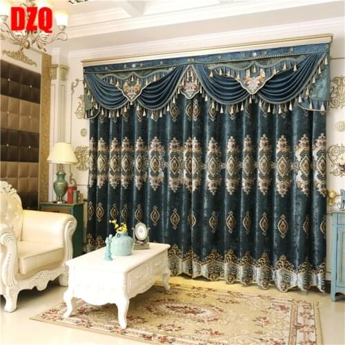 European High Quality Chenille Green Embroidered Curtains for Living Room Windows Classic Luxury Elegant Curtains for Bedroom