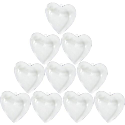 Fityle 10 Pieces Clear Baubles Plastic Craft Ball Heart Christmas Baubles Ornament Gift Present Box Decoration Wedding Favors