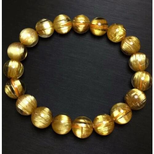 Genuine Natural Gold Rutilated Quartz 10.3mm Clear Round Beads Bracelet Women Men Fashion Big Size Bead Wealthy Stone AAAAAAA