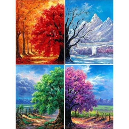 Paint With Diamond Painting Scenic Diamond Embroidery Rhinestones Tree Picture Full Drill Square Season Mosaic 5D Handmade Hobby