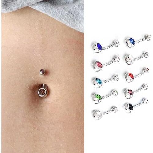 10pcs/lot Crystal Piercing Navel Surgical Steel Rhinestone Belly Button Rings Navel Piercing Ball Body Piercing Jewelry