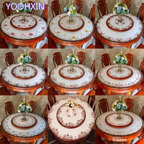 Europe 9pattern 8sizes lace satin round Tablecloth embroidery tea dining Table Cover cloth kitchen Christmas party Wedding decor