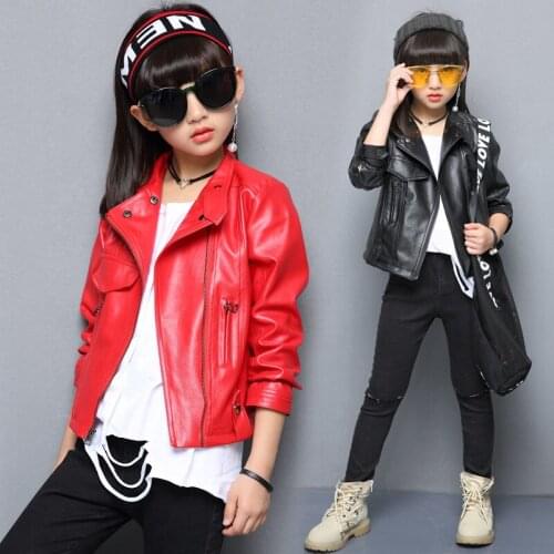 PU Leather Jacket Girls Fashion Slim Short Coat Kids Motorcycle Clothing Jackets Overcoat For Children Faux Leather Coat