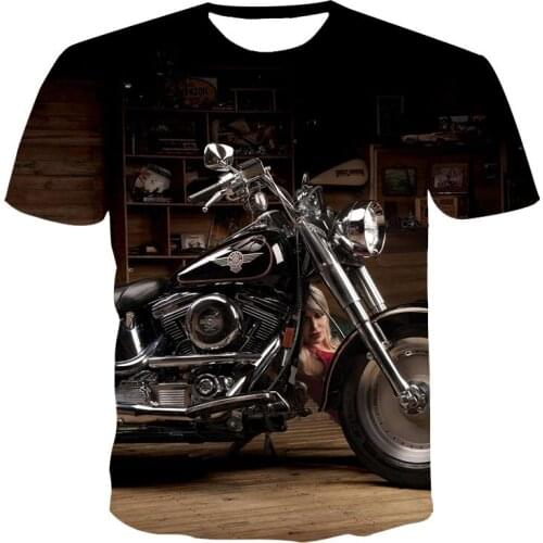 Summer New 3D Cool Locomotive T-shirt men Fashion Personality punk Print T-shirt Casual hip hop Motorcycle graphic t shirts Top