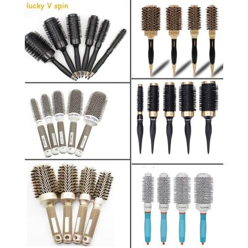 Hot Selling 4 set differen Durable Ceramic Iron aluminium tube gold Round Comb Hair Dressing Brush Salon Styling Barrel