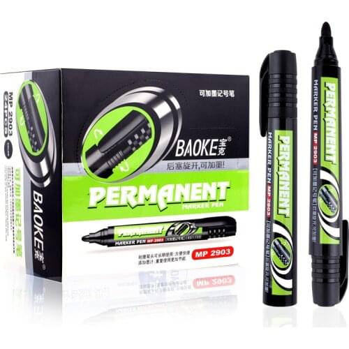 12 Baoke MP2903A Refillable Ink Marker Black Oily Logistics Pen Marker Thick Hook Line Pen Not Easy To Fade and Waterproof
