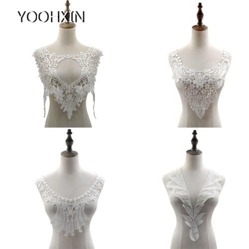 Fashion white embroidery flower lace collar Fabric Sewing Applique DIY neckline ribbon trim Guipure wedding dress cloth decor