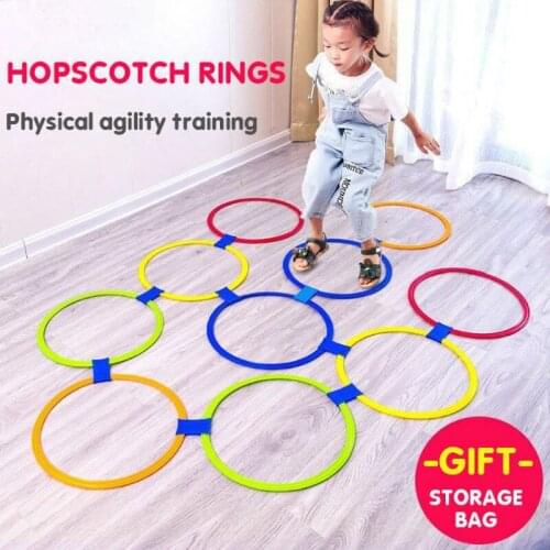 Children Games Hopscotch Jump Rings Set Indoor Outdoor Sports Toys Kids Sensory Play Training Sports Toys 10 Hoops+10 Connector