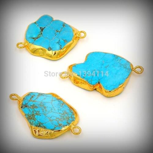 Natural Calaite Slice Irregular Connectors Of Gold Cladding 30-35 mm Long