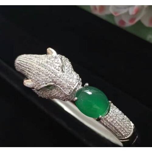 Natural green chalcedony bangles natural gemstone Bracelet 925 sterling silver strong luxury big leopard party fine jewelery