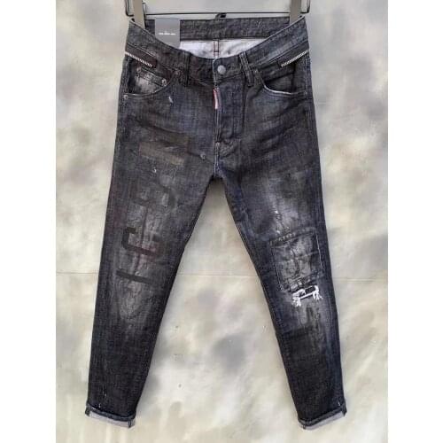 2021 New DSQUARED2 Mens/Womens Wash Water And Old Spray Paint Printing Black Stretch Slim-Fit Jeans 995