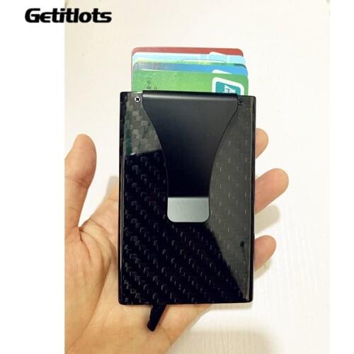 New Real Carbon Fiber POP UP Slim Wallet RFID Blocking Switch Sliding Sleeve Protector Business Card Case Ultra Thin Cardholder
