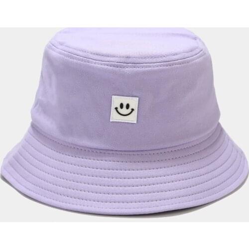 Bucket hat women cute purple hats sunscreen Solid color Smile bucket hat панамы new fashion autumn trend men graffiti