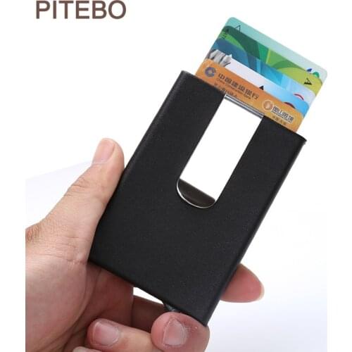 PITEBO Fashion high-grade creative stainless steel business card box, leather creative business card storage metal impressionism