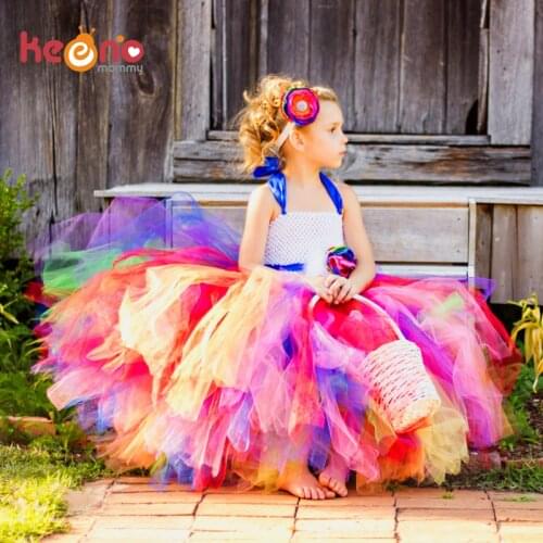 Keenomommy Candy Rainbow Flower Girls Tutu Dress for Birthday Photo Wedding Kids Halloween Christmas Costume TS052