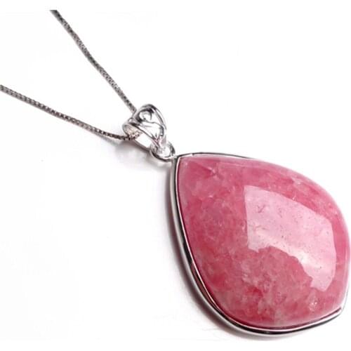 Genuine Natural Stone Red Rose Rhodochrosite Womens Fashion Jewelry Waterdrop Necklace Charm Crystal Bead Pendant 33x23x7mm