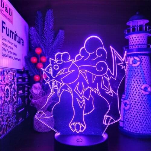 Pokemon Raikou 3D Lamp Home Decoration Lampara LED Anime Figure Manga Pikachu Night Light Monster Lampe Neon Cute Lights Decor