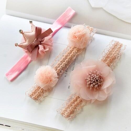 3 Pcs/Lot Baby Headband Crown Flower Bows Haarband Baby Girl Headbands Newborn Hair Accessories Elastic Baby Hair Band Turban