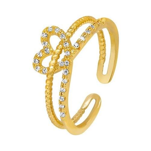 Simple Love Peach Heart Ring Gold Plated Rose Gold Opening Adjustable Zircon Ring Best Friend Promise Girl Ring Fashion Jewelry