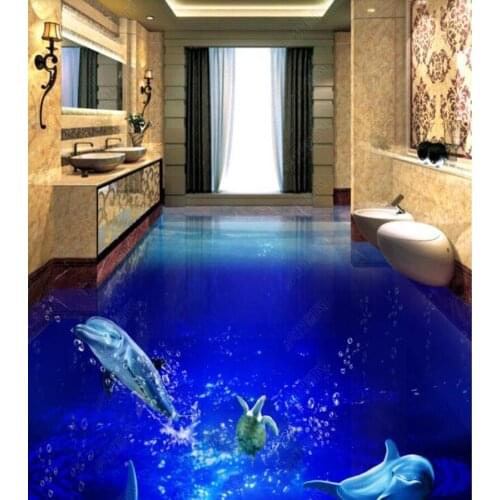 PVC Dolphin underwater world 3D stereo non-slip waterproof self-adhesive 3D floor sticker tiles bathroom 3D wallpaper