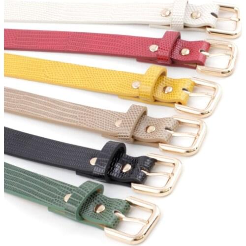 Luxury Women Belt Black Red Crocodile Snake Print Waist Belt Female Leather Narrow Thin Waistband Belt for Ladies Jeans Dress