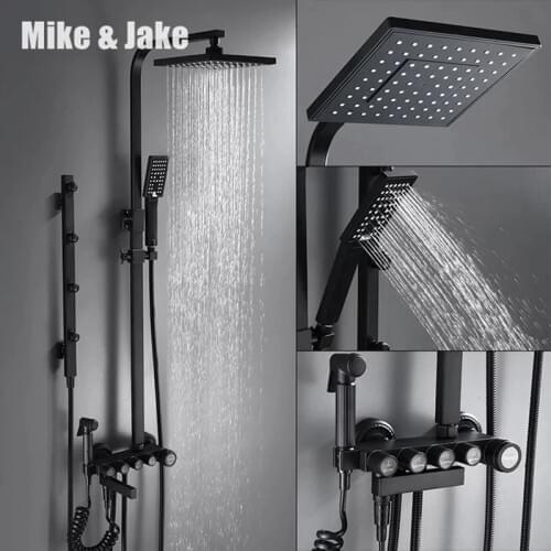 Bathroom Luxury black shower set with bidet bathtub with shelf gold showerset bathroom Shower faucet Bathtub Faucet side shower