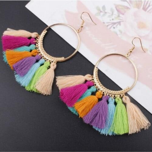 Tassel Earrings For Women Ethnic Big Drop Earrings Bohemia Fashion Jewelry Trendy Cotton Rope Fringe Long Dangle Earrings