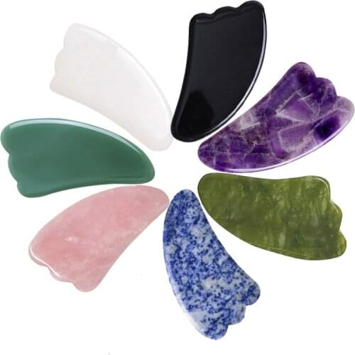 Gouache Scraper Rose Quartz Jade Stone Gua Sha Scraper Massage Tools Set Anti Wrinkle Skin Beauty Care Face Back Neck Massagers