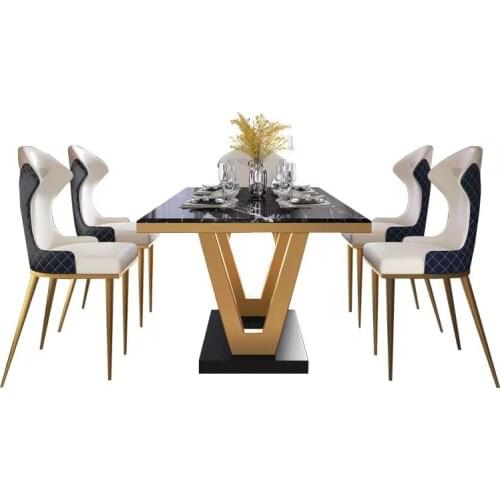 Light luxury rock plate marble dining table and chair combination modern simple high-end rectangular furniture