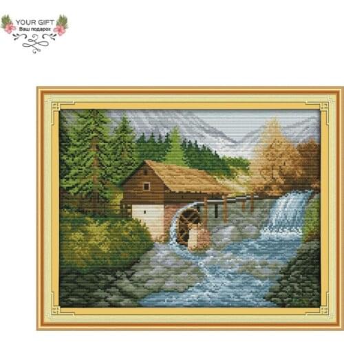 Your Gift F537(2) 14CT 11CT Counted and Stamped Home Decor Bridge River Needlepoint Needlework Embroidery Cross Stitch kits