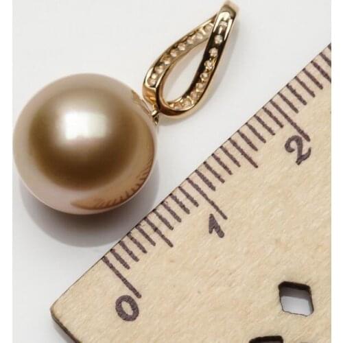 Gorgeous 12.5*12mm Golden Real South Sea Cultured Pearl Pendant 14k Yellow Gold Free Shipping