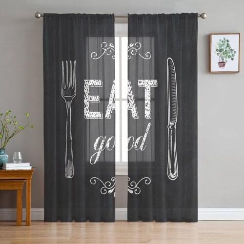 Kitchen Knife Fork Eat Good Tulle in Sheer Curtains for Living Room Bedroom Kitchen Window Treatment Chiffon Curtain Blinds