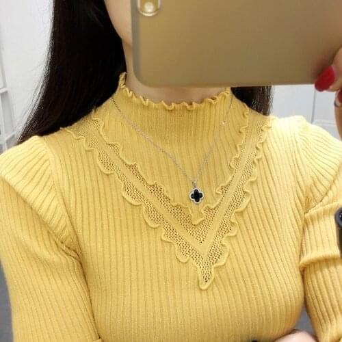 Womens Half Turtleneck Sweater Bottoming Long-sleeved Pullover Slim Knit Sweater Korean Style Hollow Ladies Tops Autumn Winter