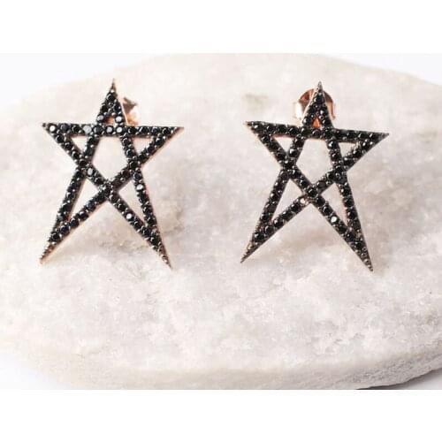 Women Handmade Black Star Zircon Earring, Handmade 925Silver Woman Zircon Earring,Handmade Zircon Women Earring