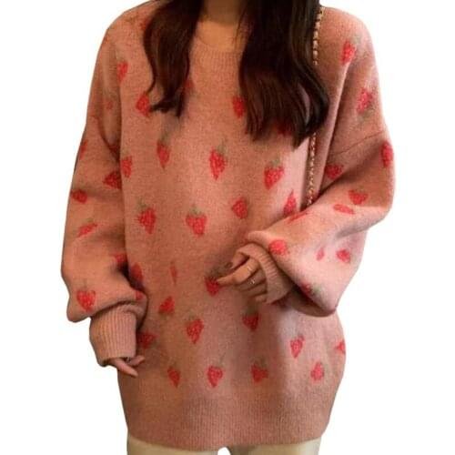 Spring Autumn Cute Strawberry Clothes Women Sweater Long Sleeve O-neck Casual Knittshirt New Product Girly Style Pullover Female