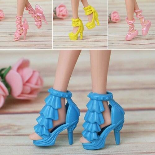 Besegad 10 Pairs Mini Doll Shoes High Heels Sandal Bandage Bow Dance Toe Shoes Crystal Shoes Dress Accessories for Barbie Toys