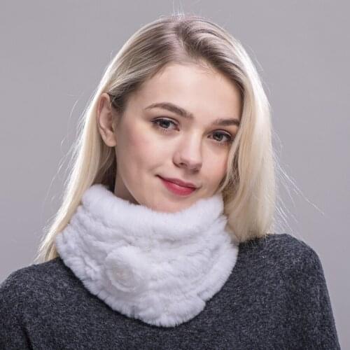 2020 FXFURS fashion Handmade Knitted women Rabbit Fur scarf Genuine Rabbit fur fashion ring with one flower warm scarf wholesale