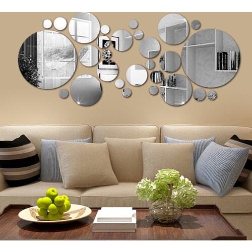 26Pcs 3D Mirror Round Removable Self Adhesive Wall Sticker Wallpaper Home Decor Children Bedroom Nursery Wall Decal Stickers
